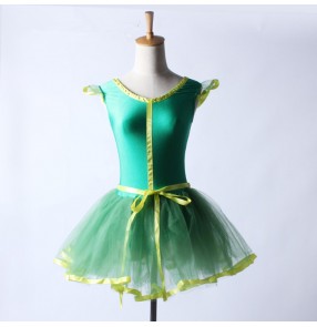 Green spandex competition professional tutu skirt leotards girls kids children performance ballet dance outfits dresses costumes